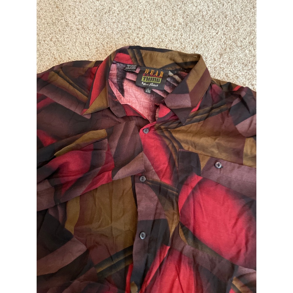 Wear The Right Thing Men Button Up Shirt L Multicolor Abstract Art Wear Rayon